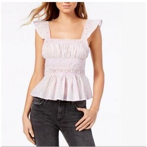 Free People Beautiful Fleurs Lilac Eyelet Lace Smocked Peplum Top Women's Size L